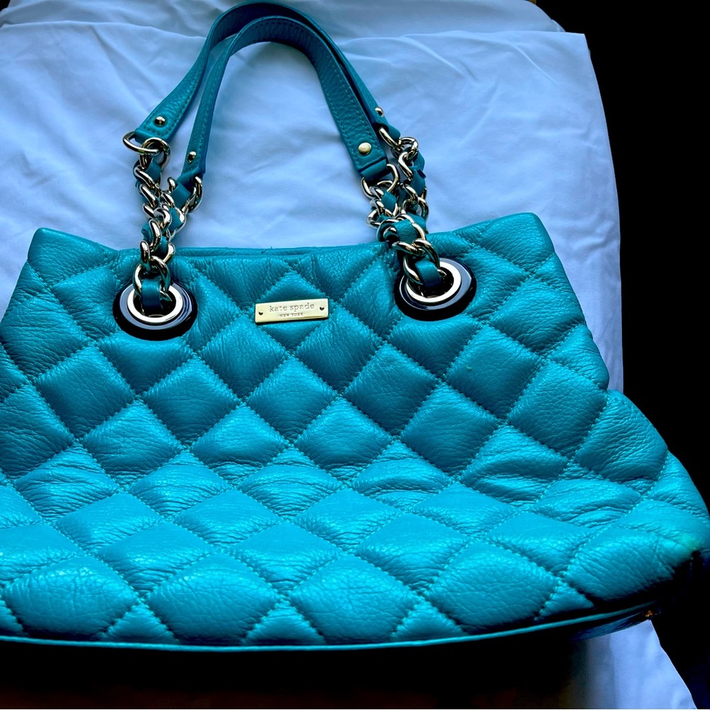 Kate Spade Turquoise double handle handbag. Excellent used condition. See photos